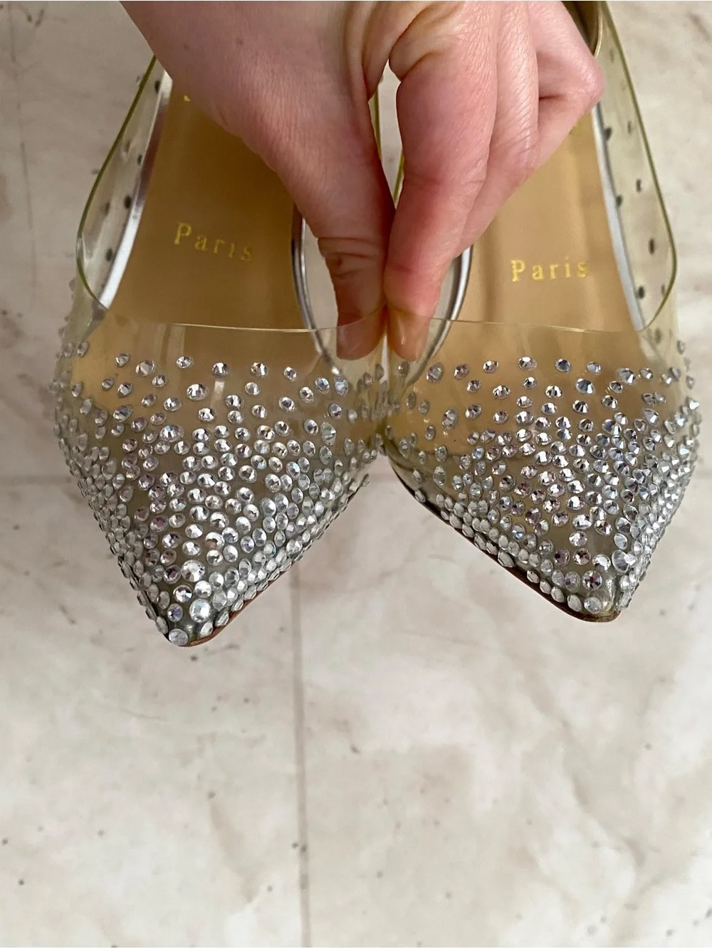 $1495 Christian Louboutin Degrastrass PVC Crystal Pink Glitter Pumps Heels 6/36
